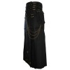 Long Black Gothic Cotton Utility Kilt Steampunk Design Leather Straps & Chains 